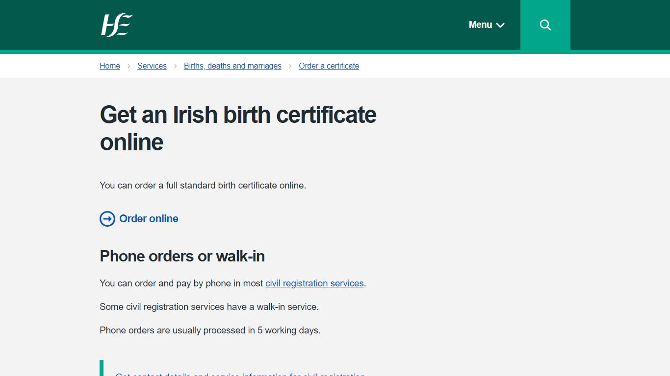 Get an Irish birth certificate online - HSE.ie